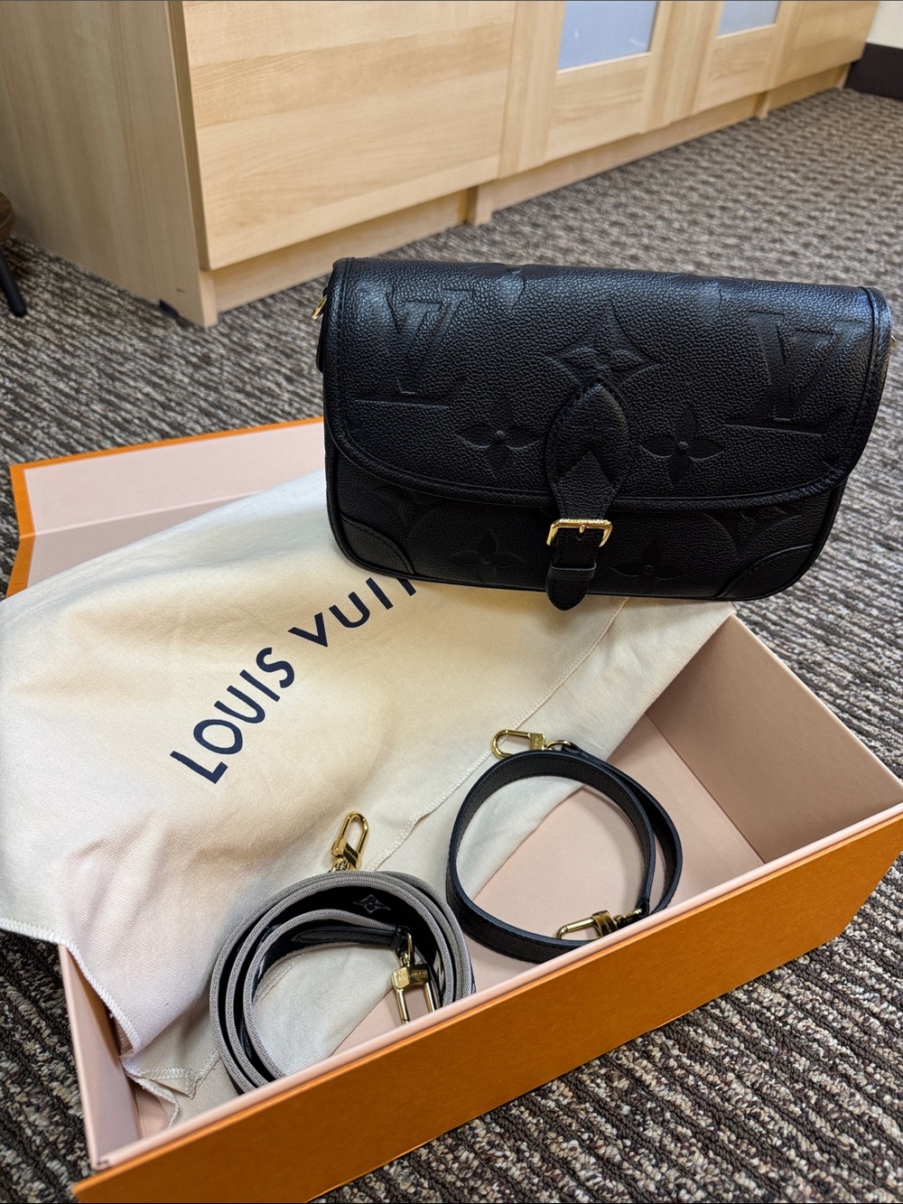 Louis Vuitton Diane Black Monogram Empreinte Crossbody Bag with Gold Hardware - Picture 1 of 13